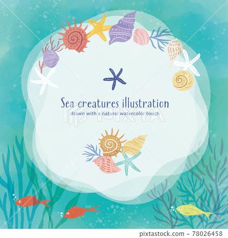 Illustration of sea creatures / circle frame Illustration of sea creatures / circle frame 78026458