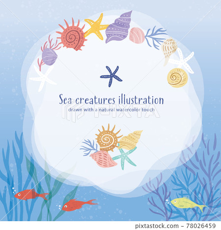 Illustration of sea creatures / circle frame blue Illustration of sea creatures / circle frame blue 78026459