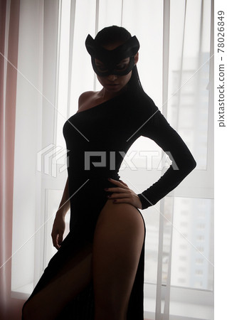 Brunette girl in a cat mask Brunette girl in a cat mask 78026849