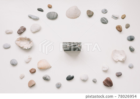 Natural spa organic soap and seashells and stones on white background. Spa concept. Flat lay, top view 78026954