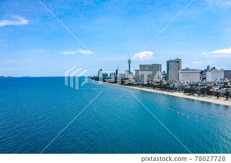 Aeria view of Jomtien beach during covid lockdown, Pattaya, Chonburi, Thailand 78027728
