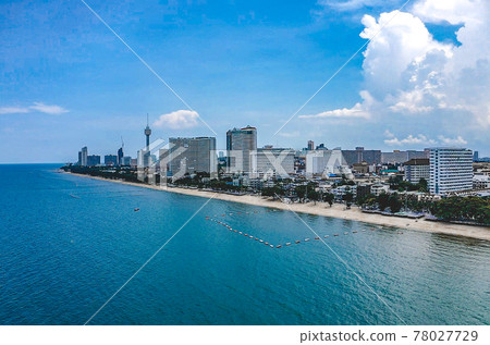 Aeria view of Jomtien beach during covid lockdown, Pattaya, Chonburi, Thailand 78027729