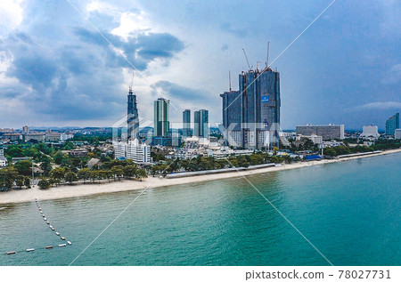 Aeria view of Jomtien beach during covid lockdown, Pattaya, Chonburi, Thailand Aeria view of Jomtien beach during covid lockdown, Pattaya, Chonburi, Thailand 78027731