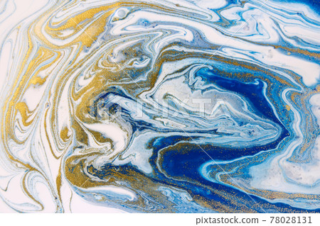Blue and gold marble imitation artwork background. Liquid navy print pattern. Wave illustration. 78028131