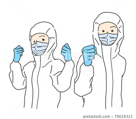 [Mask only] A worker wearing a protective suit doing a guts pose 78028321