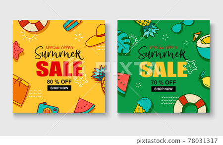 Summer sale banner cover template background. Summer discount special offer cute design. 78031317