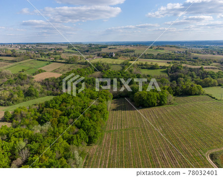 Beautiful aerial landscape of the French countryside and its vineyards, Gironde, France 78032401