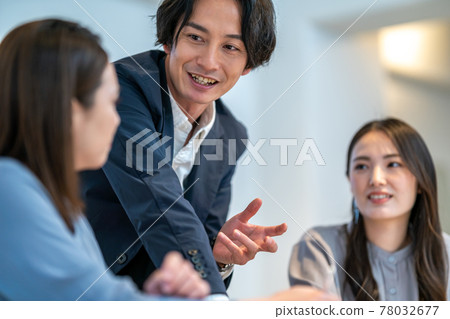 Business men and women office standing talk 3 people 78032677