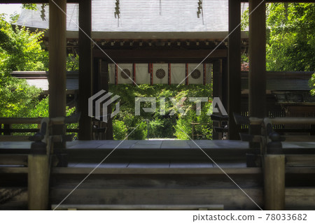 可以看到京都忍木神社的前神社（正面）和神道門（背面）的初夏風光 78033682