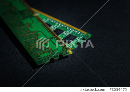 [Industry] Green semiconductor electronic circuit black background 78034473