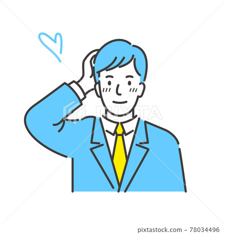 一個穿著西裝的年輕商人害羞地撓頭 78034496