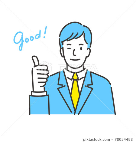 一個穿著西裝的年輕商人，給了一個好兆頭並眨眼 78034498