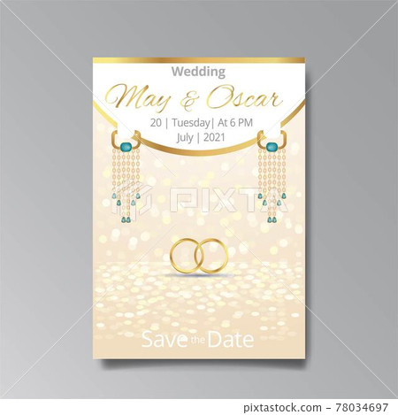 Art Deco with wedding rings invitation, golden, white light beige luxury elegant retro style. Art Deco with wedding rings invitation, golden, white light beige luxury elegant retro style. 78034697