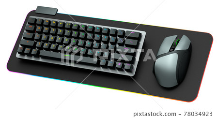 Computer keyboard and mouse on professional pad isolated on white background. 78034923