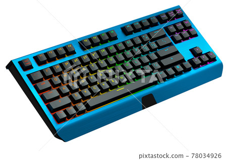 Blue computer keyboard with rgb colors isolated on white background. 78034926