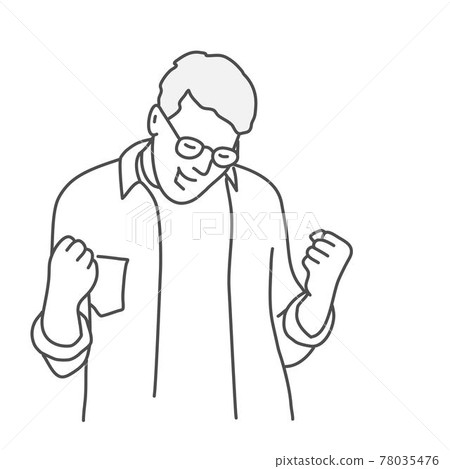 Successful man with clenched fists rejoices at success 78035476