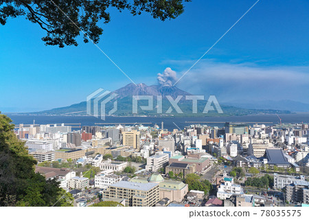 城山公園展望台的櫻島 鹿兒島縣鹿兒島市城山町 照片素材 圖片 圖庫