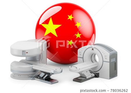 MRI and CT Diagnostic, Research Centres in China. MRI machine and CT scanner with Chinese flag, 3D rendering MRI and CT Diagnostic, Research Centres in China. MRI machine and CT scanner with Chinese flag, 3D rendering 78036262