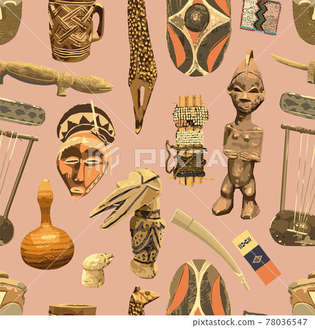 Repeated seamless pattern of traditional African culture attributes. Repeated seamless pattern of traditional African culture attributes. 78036547