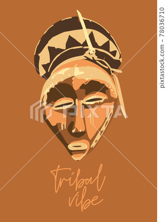 Traditional African culture attributes. Vintage woodenn mask. 78036710