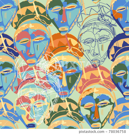 Vector seamless pattern of vintage woodenn masks. 78036758