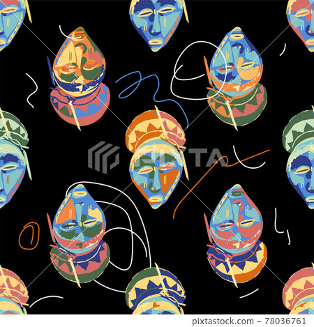Vector seamless pattern of vintage woodenn masks. Vector seamless pattern of vintage woodenn masks. 78036761