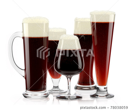 Set of fresh stout beer glasses with bubble froth isolated on white background. Set of fresh stout beer glasses with bubble froth isolated on white background. 78038059