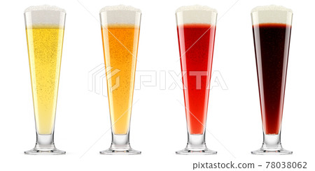 Set of glasses of fresh beer with bubble froth isolated on white background. Set of glasses of fresh beer with bubble froth isolated on white background. 78038062