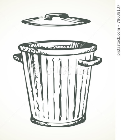 Iron trash can isolated on white. Black ink hand drawn sign 78038137