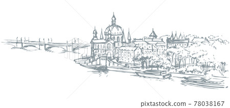 Hungarian Parliament Building. Vectos drawing scene 78038167