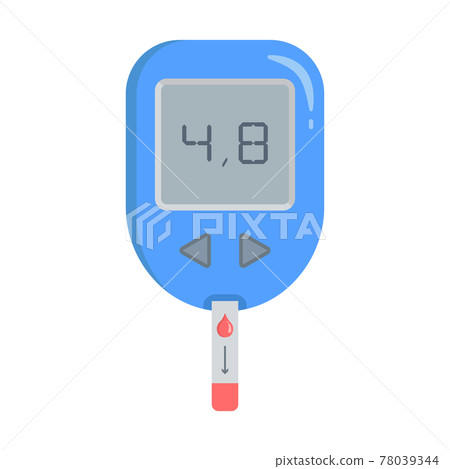 Glucometer with test strip. Glucometer with test strip. 78039344