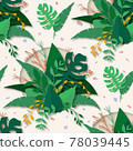 Papercut Seamless Pattern Tropical Monstera Leaves 78039445