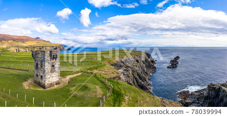 Aerial view of the Napoleonic Signal Tower in Malin Beg - County Donegal, Ireland 78039994