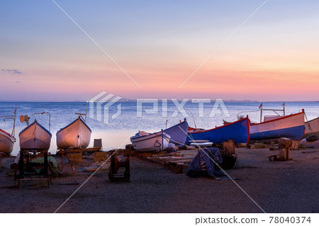 Pomorie, Bulgaria boats panorama, sunset Pomorie, Bulgaria boats panorama, sunset 78040374