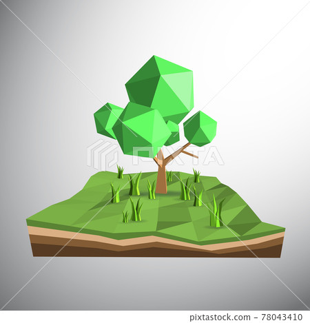 Vector, Low polygon 3D tree on land and grasses Vector, Low polygon 3D tree on land and grasses 78043410