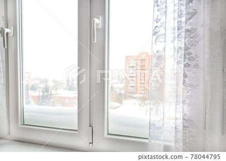 Modern plastic window frame close up 78044795