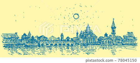 Vector cityscape. The buildings of the old town by the river 78045150