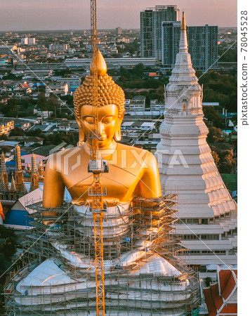 Aerial view of Wat Paknam Bhasicharoen, a temple, pagoda and Buddha statue in Bangkok Thailand Aerial view of Wat Paknam Bhasicharoen, a temple, pagoda and Buddha statue in Bangkok Thailand 78045528