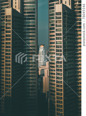 Aerial view of Bangkok Asoke, Khlong Toey during covid lockdown, Thailand 78045548