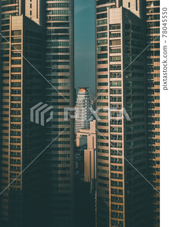 Aerial view of Bangkok Asoke, Khlong Toey during covid lockdown, Thailand Aerial view of Bangkok Asoke, Khlong Toey during covid lockdown, Thailand 78045550