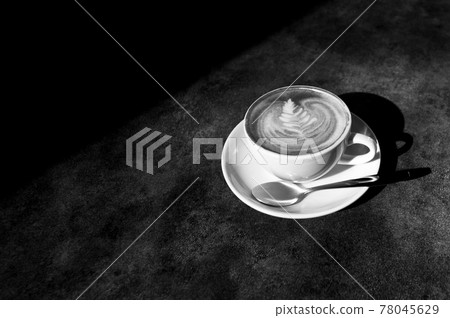 Cup of hot cappucino, hot latte art on table restaurant Black and White Cup of hot cappucino, hot latte art on table restaurant Black and White 78045629