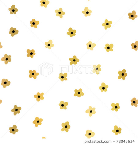 Gold foil ditsy flowers seamless vector background white. Floral repeating pattern small flowers Gold foil ditsy flowers seamless vector background white. Floral repeating pattern small flowers 78045634