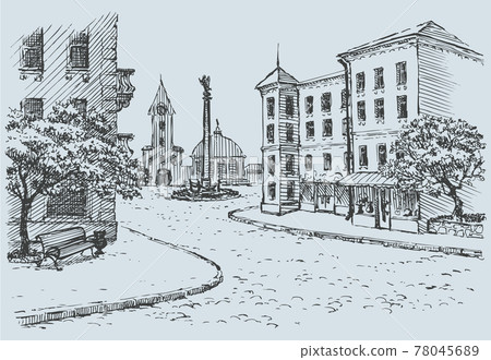 Vector cityscape. Old street access to the main square 78045689