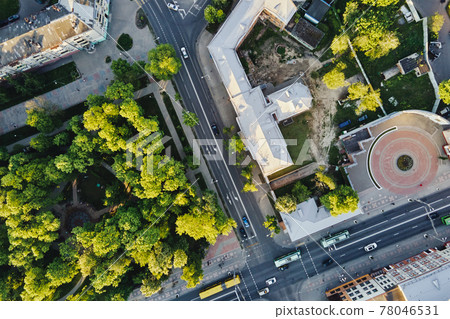 Aerial view of city crossroad with cars 78046531