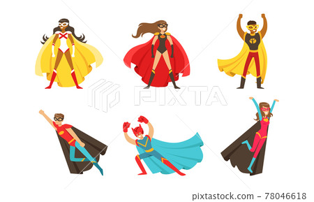 Male and Female Superhero Characters in Mask and Fluttering Cloak Rushing to the Rescue Vector Set Male and Female Superhero Characters in Mask and Fluttering Cloak Rushing to the Rescue Vector Set 78046618