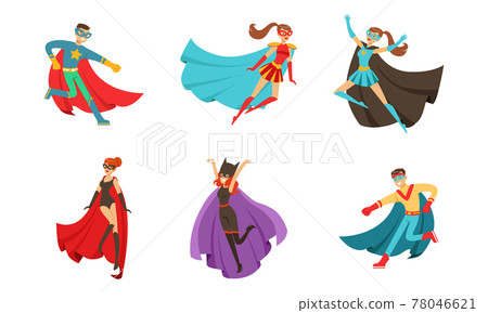 Male and Female Superhero Characters in Mask and Fluttering Cloak Rushing to the Rescue Vector Set Male and Female Superhero Characters in Mask and Fluttering Cloak Rushing to the Rescue Vector Set 78046621