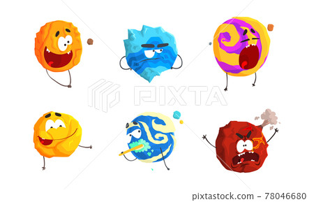 Comic Humanized Planets with Arms and Face with Different Emotions Vector Set Comic Humanized Planets with Arms and Face with Different Emotions Vector Set 78046680