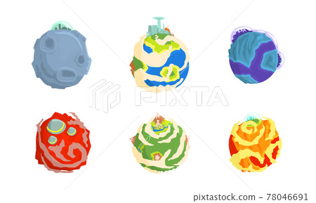 Fantastic Planets with Alien Life on it Vector Set 78046691