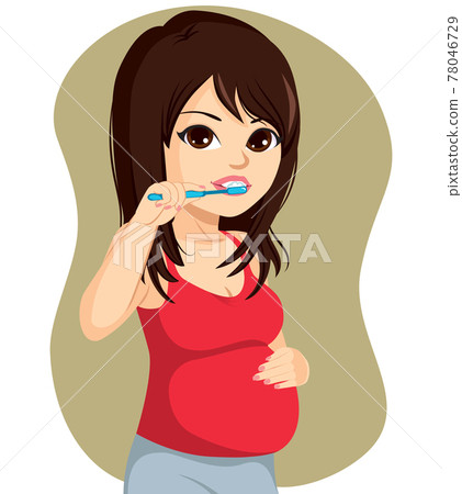 Pregnant woman brushing her teeth pregnancy hygiene concept 78046729