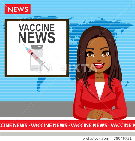 Beautiful young black female newscaster talking reporting vaccine news 78046731